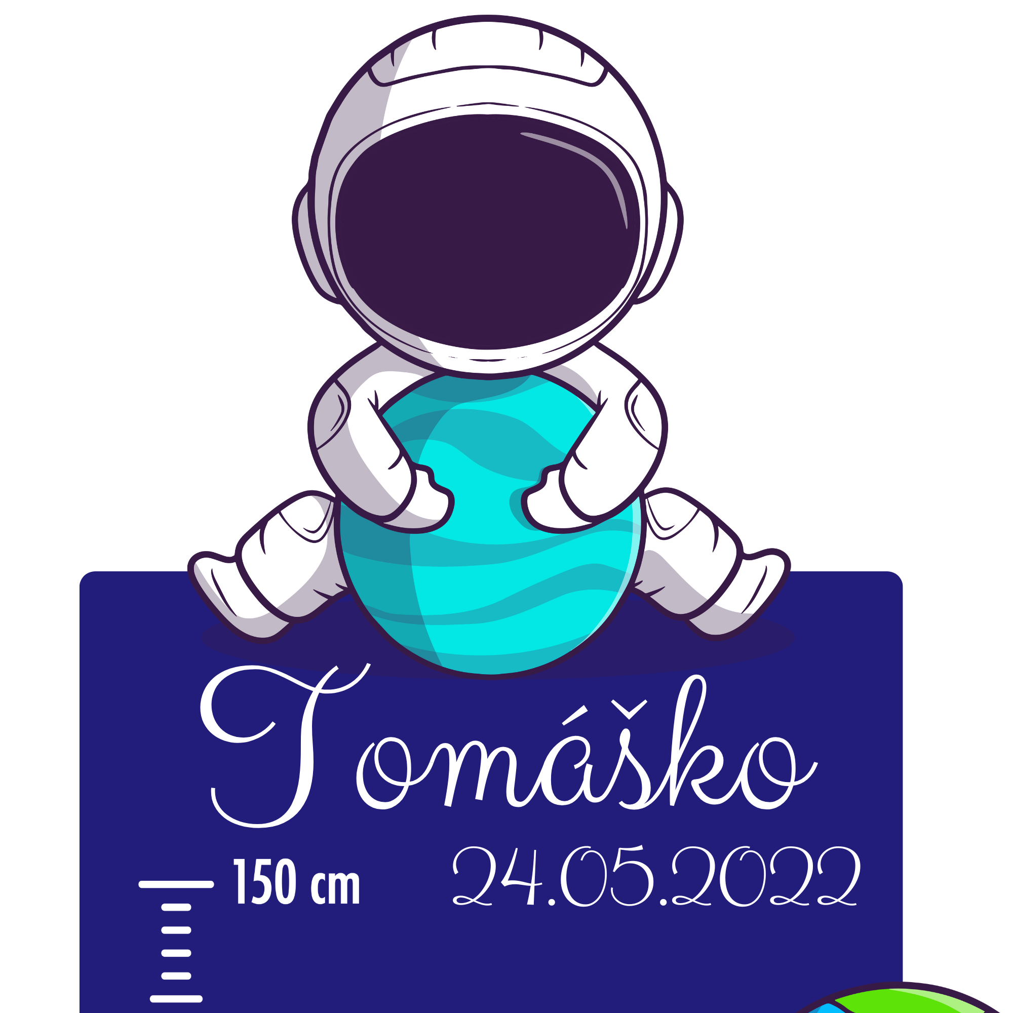 Textilná nálepka - detský meter s menom pre chlapca Astronauti